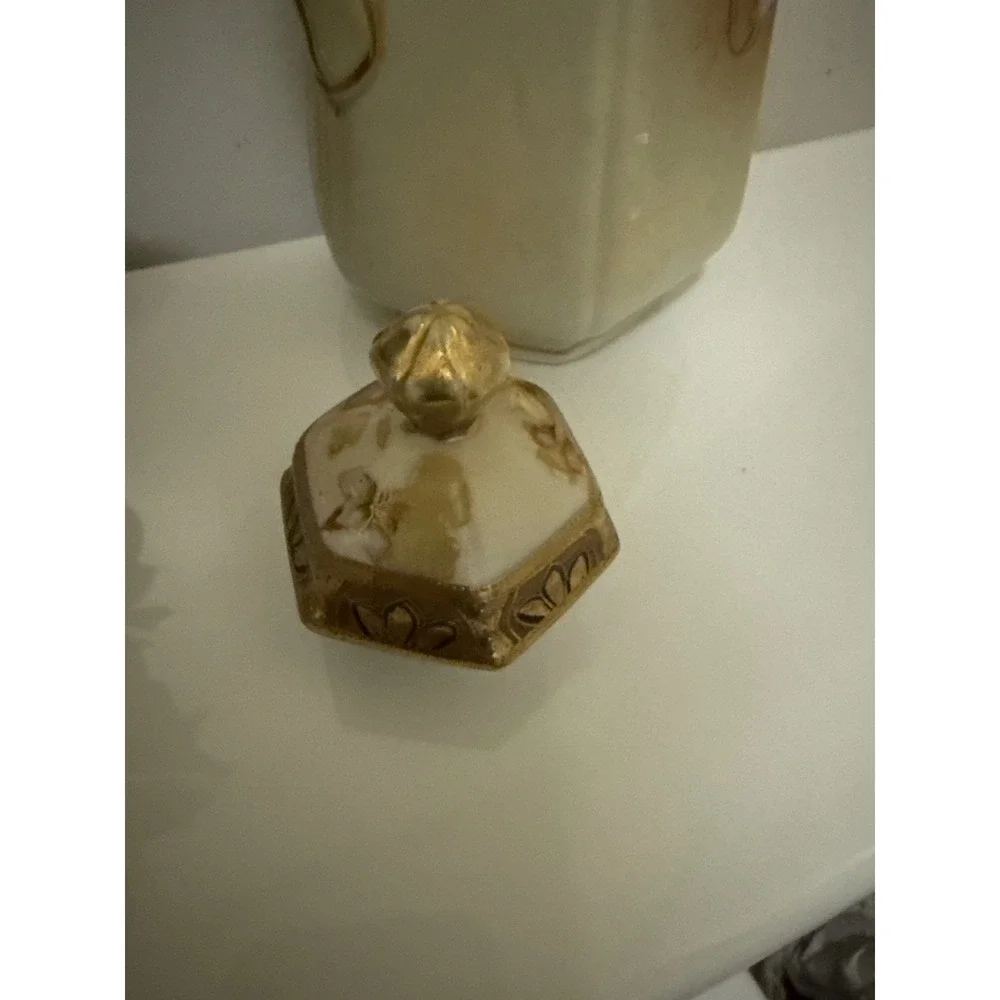 Antique Nippon Chocolate Pot Hexagonal Hand Painted Floral Gold Moriage Gilt